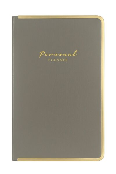 VEGAN DERİ SERT KAPAK KENAR ALTIN DEMİR VE ALTIN YALDIZ ÇİZGİLİ GRİ