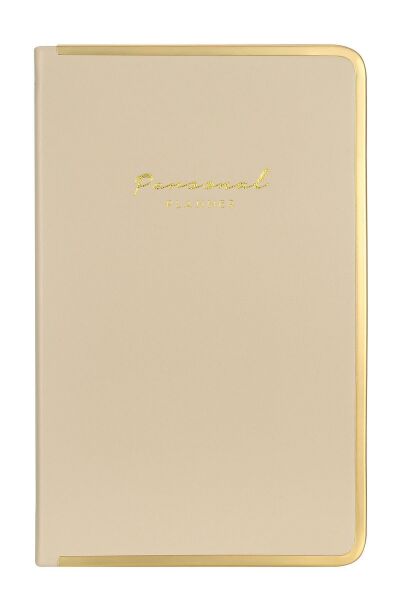 VEGAN DERİ SERT KAPAK KENAR DEMİR ALTIN VE DEMİR YALDIZ ÇİZGİLİ KREM