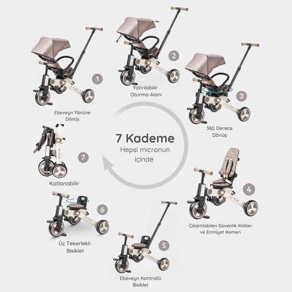 MICRO BİSİKLET 3 IN 1 KATLANABİLİR LATTE-BEJ