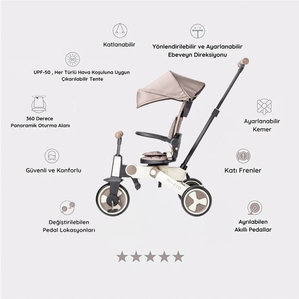 MICRO BİSİKLET 3 IN 1 KATLANABİLİR LATTE-BEJ