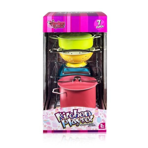 7 PRÇ. RAFLI RENKLİ EMAYE TENCERE TAVA SETİ