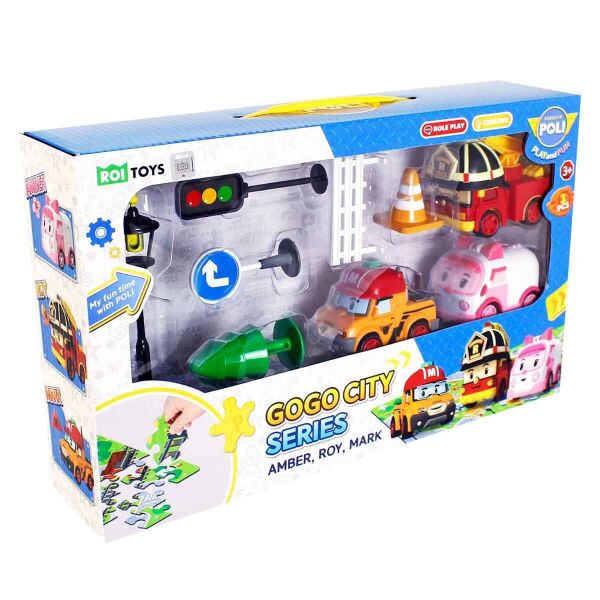 POLI CAR GOGO CITY SERİSİ AMBER-ROY-MARK OYUN SETİ