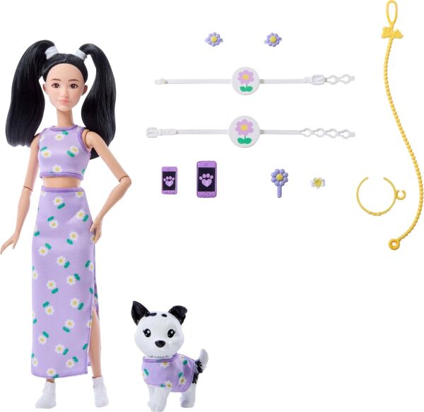 BARBIE SİYAH SAÇLI BEBEK VE KÖPEĞİ
