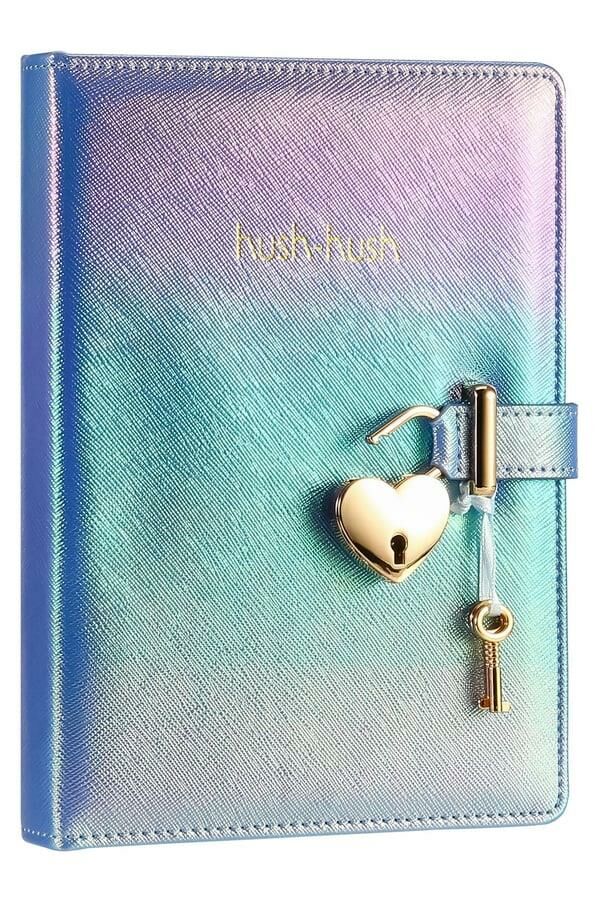 VİCTORIA'S JOURNALS HUSH HUSH KİLİTLİ METALİK DEFTER KUTULU MAVİ ÇİZGİLİ