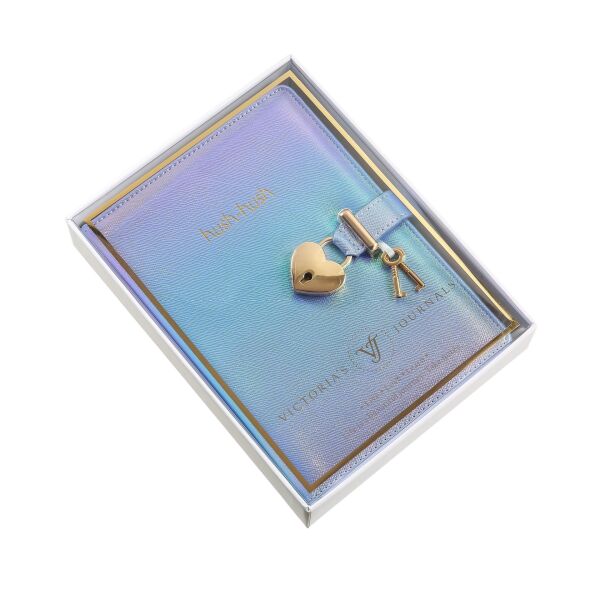 VİCTORIA'S JOURNALS HUSH HUSH KİLİTLİ METALİK DEFTER KUTULU MAVİ ÇİZGİLİ