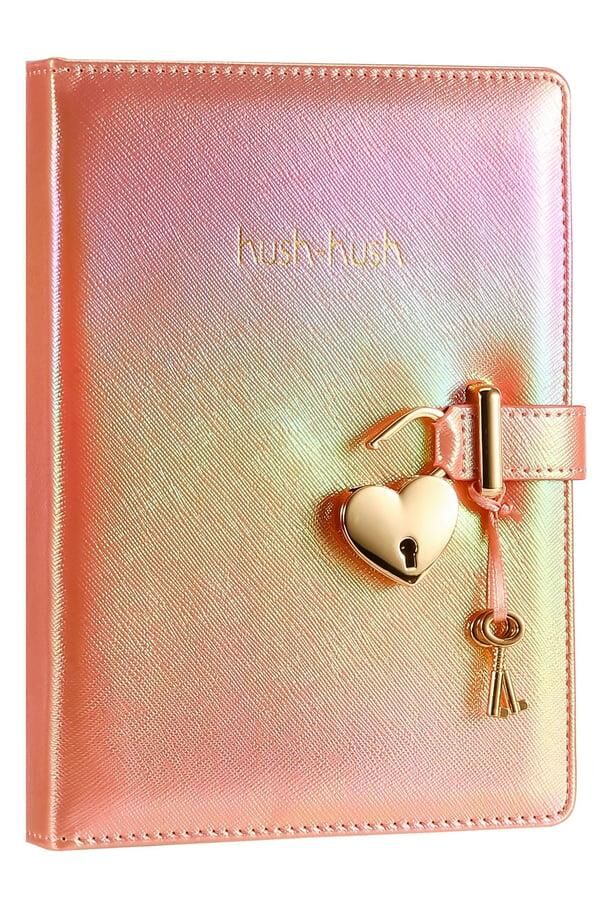 VİCTORIA'S JOURNALS HUSH HUSH KİLİTLİ METALİK DEFTER KUTULU TURUNCU ÇİZGİLİ