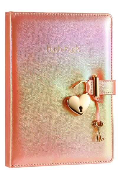 VİCTORIA'S JOURNALS HUSH HUSH KİLİTLİ METALİK DEFTER KUTULU TURUNCU ÇİZGİLİ