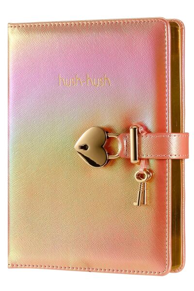 VİCTORIA'S JOURNALS HUSH HUSH KİLİTLİ METALİK DEFTER KUTULU TURUNCU ÇİZGİLİ