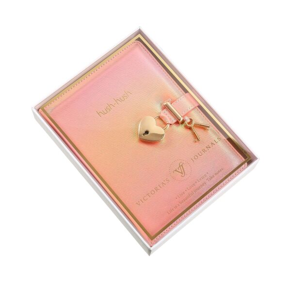 VİCTORIA'S JOURNALS HUSH HUSH KİLİTLİ METALİK DEFTER KUTULU TURUNCU ÇİZGİLİ
