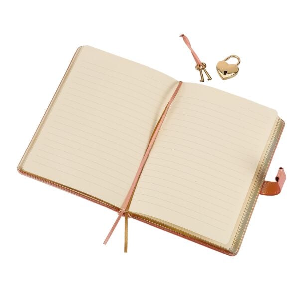 VİCTORIA'S JOURNALS HUSH HUSH KİLİTLİ METALİK DEFTER KUTULU TURUNCU ÇİZGİLİ