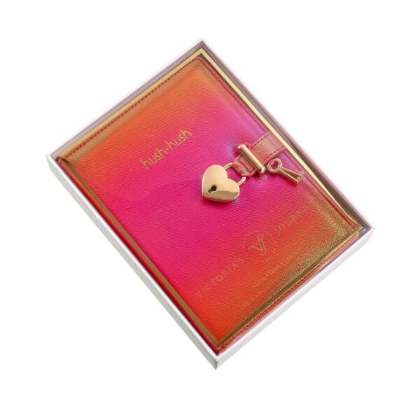 VİCTORIA'S JOURNALS HUSH HUSH KİLİTLİ METALİK DEFTER KUTULU KIRMIZI ÇİZGİLİ