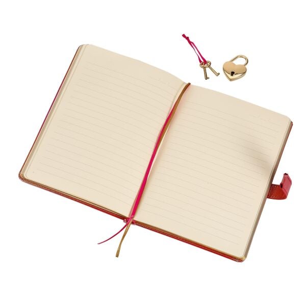 VİCTORIA'S JOURNALS HUSH HUSH KİLİTLİ METALİK DEFTER KUTULU KIRMIZI ÇİZGİLİ