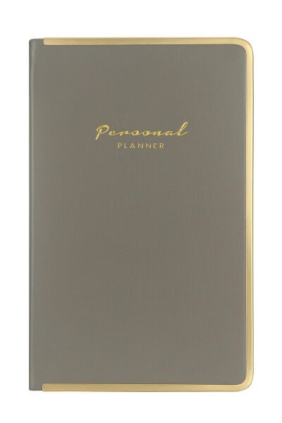 VEGAN DERİ SERT KAPAK KENAR ALTIN DEMİR VE ALTIN YALDIZ ÇİZGİLİ GRİ