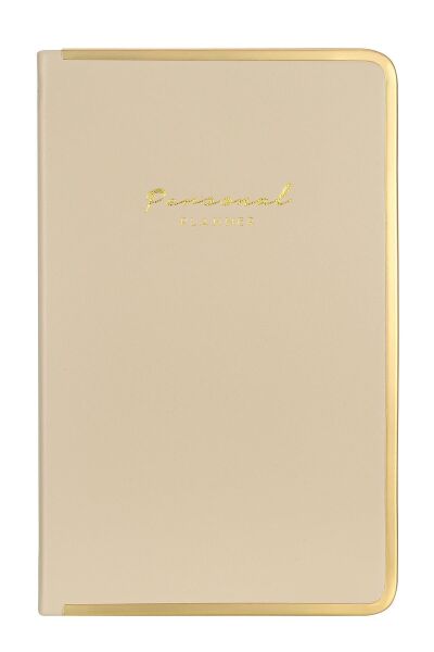 VEGAN DERİ SERT KAPAK KENAR DEMİR ALTIN VE DEMİR YALDIZ ÇİZGİLİ KREM